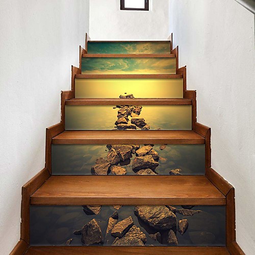 

Creative 3d Staircase Stickers Diy Lake View Decoration Home Stickers Waterproof 3d Stereo Wall Stickers 6Pcs 10018cm