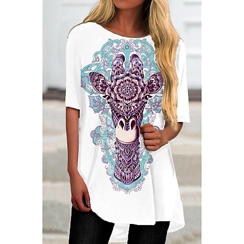 

Women's T Shirt Dress Tee Dress Short Mini Dress Black Blue Half Sleeve Print Animal Print Spring Summer Round Neck Casual 2021 S M L XL XXL 3XL