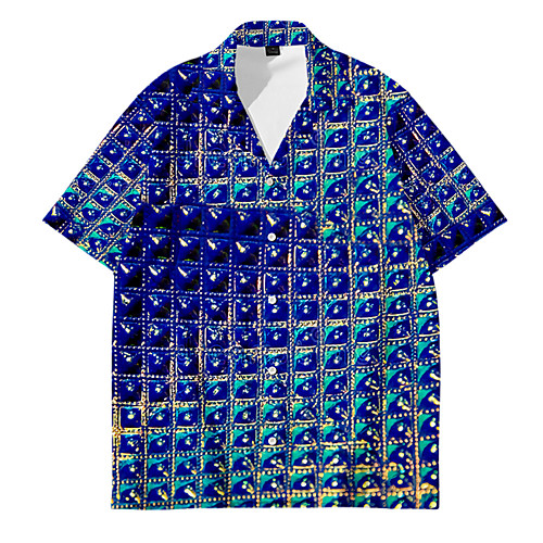 

Men's Shirt 3D Print Optical Illusion Button-Down 3D Print Short Sleeve Casual Tops Casual Fashion Breathable Comfortable Blue