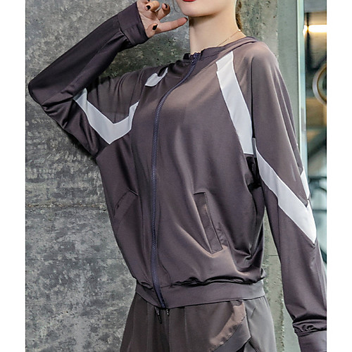 

Women's Color Block Spring & Summer Hoodied Jacket Regular Sport Coat Tops Black