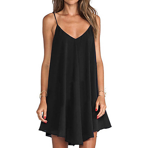 

Women's Chiffon Dress Knee Length Dress Black Blue Sleeveless Solid Color Backless Ruched Ruffle Summer V Neck Sexy 2021 S M L XL XXL 3XL 4XL 5XL 6XL