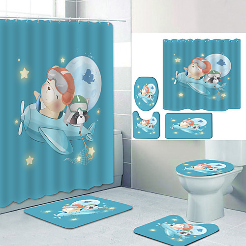 

Bathroom Shower Curtain & Mat Set Modern Polyester New Design