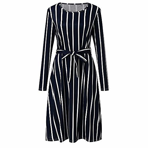

yilian womens striped long sleeves round neck casual dress elegant midi dress(medium, blue)