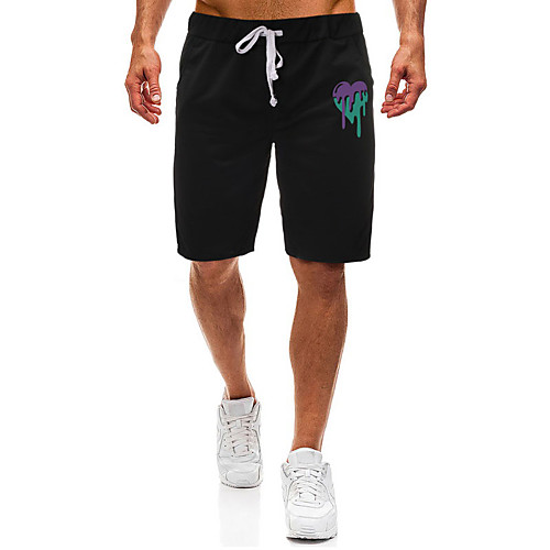 

Men's Casual / Sporty Athleisure Daily Gym Shorts Pants Graphic Heart Short Pocket Elastic Drawstring Design Print Black Light Grey
