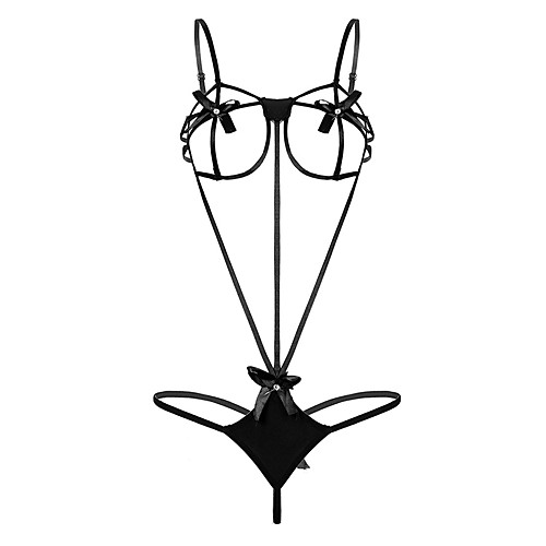

Women's Bow Hole Bodysuits Nightwear Solid Colored Bra White / Black One-Size