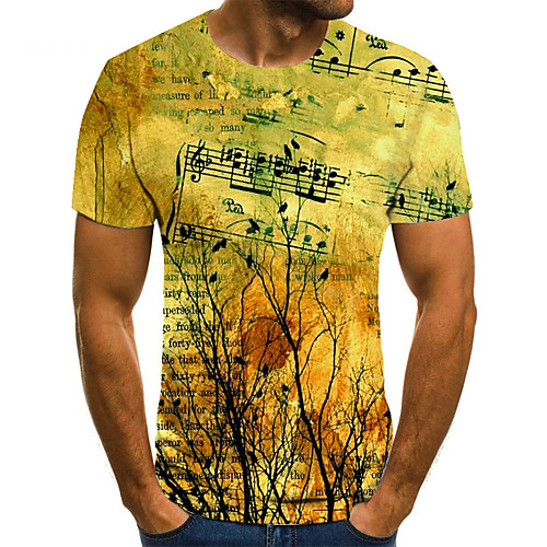 

Men's T shirt 3D Print Landscape 3D Print Print Short Sleeve Casual Tops Casual Fashion Light Yellow