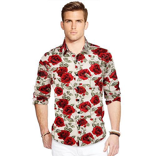 

men's flower paisley long sleeve casual button down shirts x-large a335l wineredhibiscus black rose