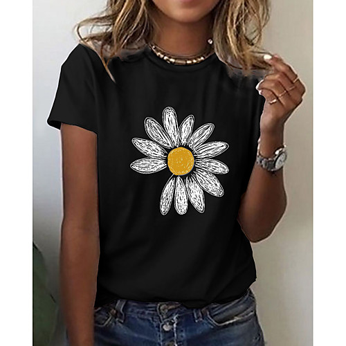 

Women's T shirt Graphic Floral Print Round Neck Tops Basic Basic Top Black Blue Green