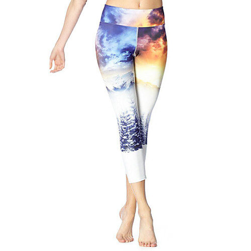 

Women's Basic Yoga Comfort Daily Gym Leggings Pants Print Patterned Sunset Calf-Length Patchwork Print White
