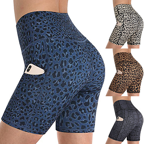 

Women's Running Shorts Athletic Shorts Bottoms with Phone Pocket Fitness Gym Workout Running Jogging Exercise Butt Lift Breathable Quick Dry Sport Leopard Dark Grey Black Brown Beige Dark Blue