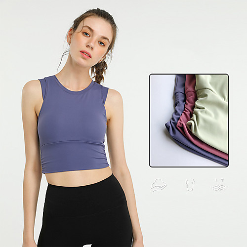 

Women's Yoga Top Cropped Solid Color Purple Red Green Spandex Yoga Fitness Gym Workout Top Sport Activewear Breathable Quick Dry Comfortable Stretchy Slim
