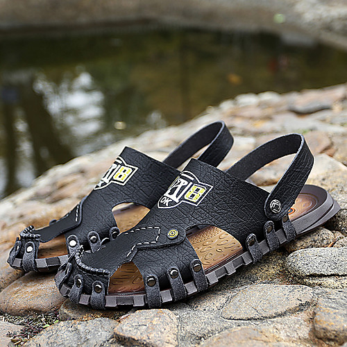 

Men's Sandals Casual Beach Daily Water Shoes Upstream Shoes Cowhide Breathable Non-slipping Wear Proof Black Yellow Khaki Summer