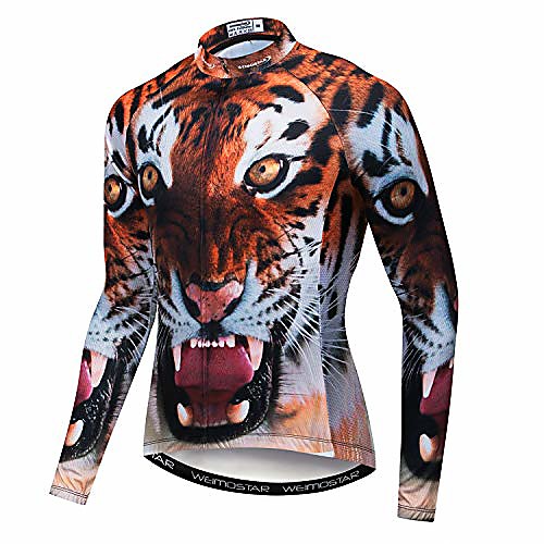 

cycling jerseys men's long sleeve bike shirts full zip bicycle jacket pockets 3d tiger size l