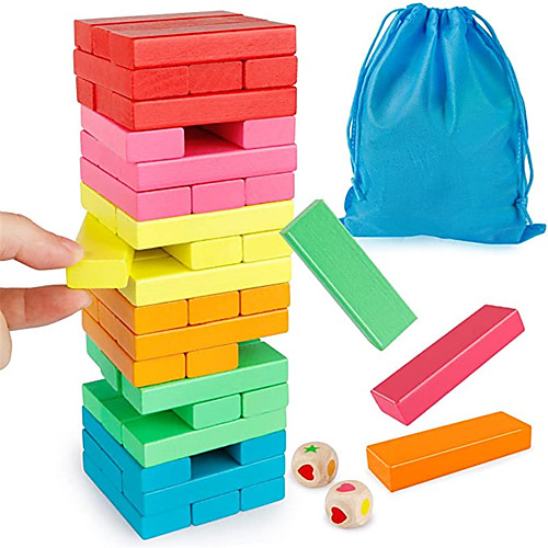 

Wooden Blocks Stacking Game with Storage Bag Toppling Colorful Tower Building Blocks Balancing Puzzles Toys Learning Educational Sorting Family Games Montessori Toys Gifts for Kids