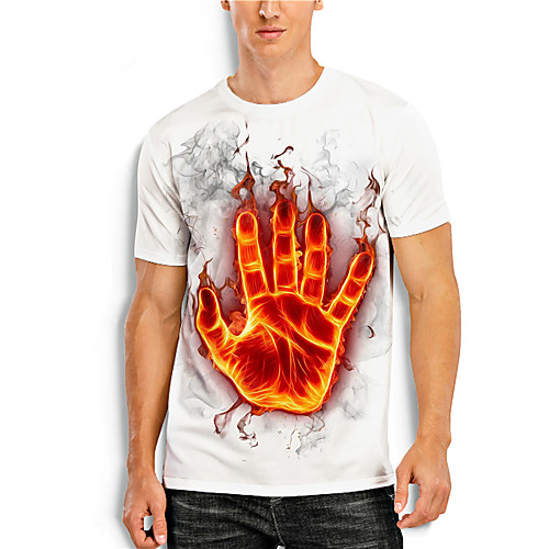 

Men's T shirt 3D Print Graphic Prints Hand Print Short Sleeve Daily Tops Casual Designer Big and Tall White