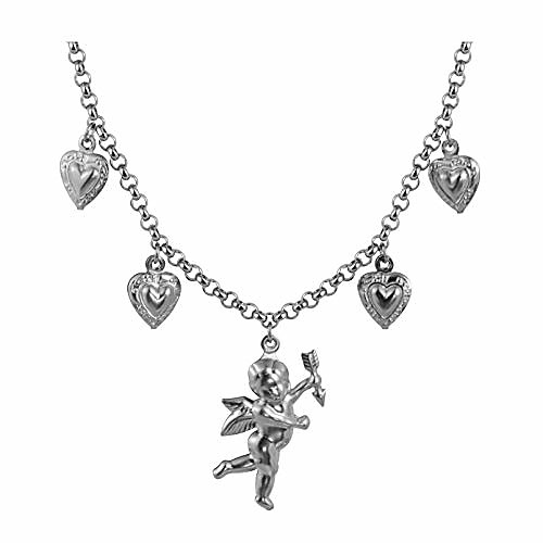 

tiande angel cupid chain necklace steel stainless angel baby wing love heart bell clavicle choker necklace for women girls men boys