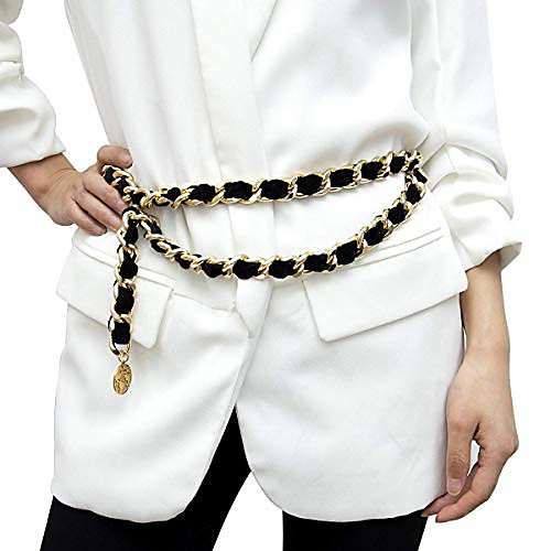 

mrotrida women's chain belts fashion layered flocking cloth belts for dress vest jeans for waistline:24-29 inch