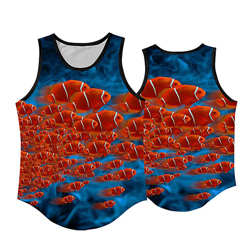 

Men's Tank Top Undershirt 3D Print Graphic Prints Fish Print Sleeveless Daily Tops Casual Designer Big and Tall Blue