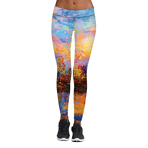 

Women's Stylish Novelty Comfort Leisure Sports Weekend Leggings Pants Flower / Floral Leaf Graphic Prints Ankle-Length Sporty Elastic Waist Print Blue