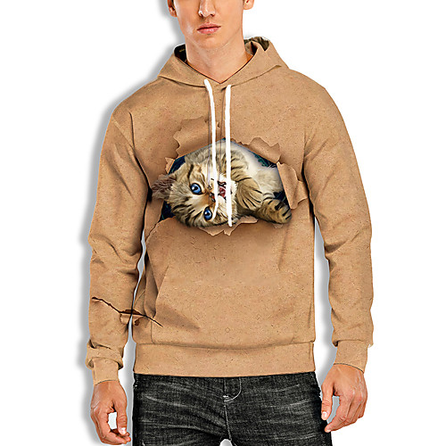 

Men's Pullover Hoodie Sweatshirt Cat Graphic Prints Animal Print Weekend 3D Print Casual Hoodies Sweatshirts Khaki