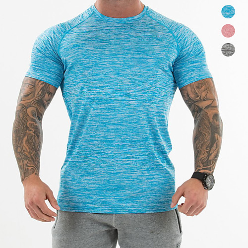 

Men's Short Sleeve Workout Tops Running Shirt Tee Tshirt Top Athletic Casual Summer Moisture Wicking Quick Dry Breathable Fitness Gym Workout Running Jogging Exercise Sportswear Solid Colored Blue