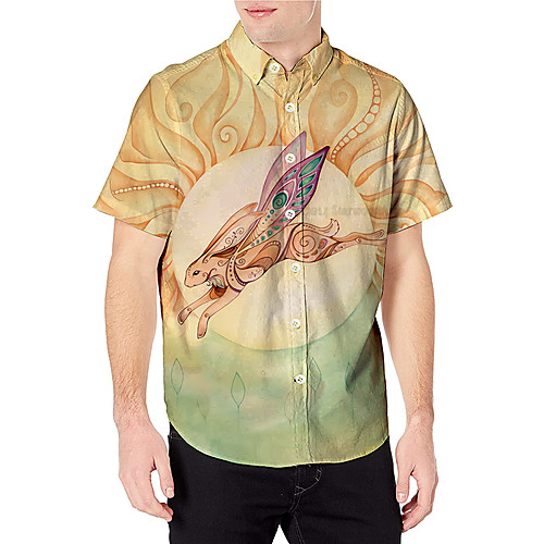 

Men's Shirt 3D Print Graphic Prints Rabbit / Bunny Animal Print Short Sleeve Daily Tops Casual Designer Light Yellow