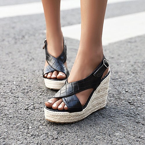 

Women's Sandals Wedge Heel Round Toe Wedge Sandals PU Synthetics Camel Black