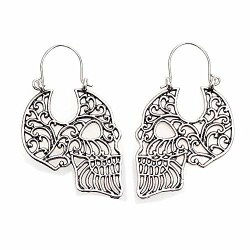 

unisex 925 sterling silver plated hollow white skull earring human skeleton head charm lever-back dangle earrings