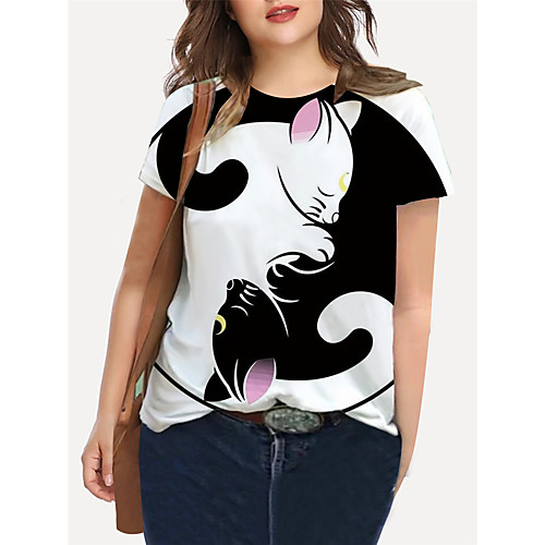 

Women's Plus Size Print Cat Graphic Animal T shirt Large Size Crewneck Short Sleeve Basic Tops XL XXL 3XL Black Big Size