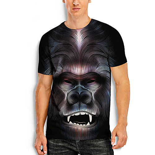 

Men's Tees T shirt 3D Print Graphic Prints Orangutan Animal Print Short Sleeve Daily Tops Basic Casual Black