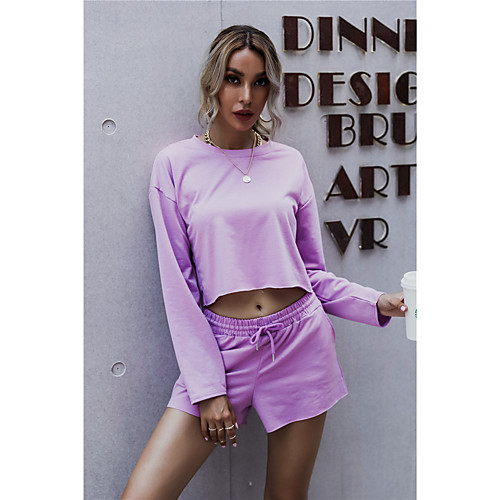 

Women's Active Streetwear Plain Casual / Daily Outdoor Two Piece Set Crop Top Tracksuit T shirt Shorts Drawstring Tops