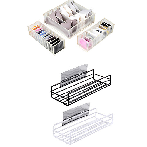 

2 Set Ironwork Hole-free Storage Rack Underwear Organizer 3 Set Drawer Dividers Foldable Closet Storage Boxes with 6/7/11 Compartments for Underwear Bra Socks Tie