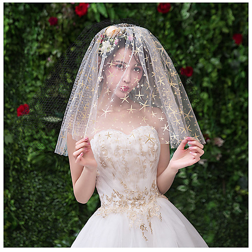 

One-tier Cute Wedding Veil Shoulder Veils with Starfish and Seashell Tulle