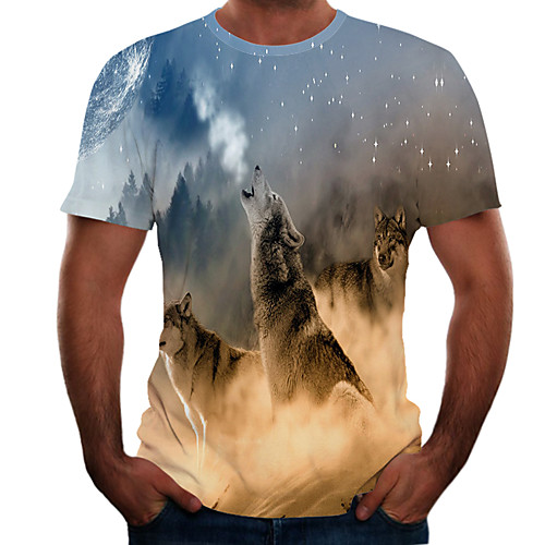 

Men's T shirt 3D Print Animal 3D Print Print Short Sleeve Casual Tops Casual Fashion Blue