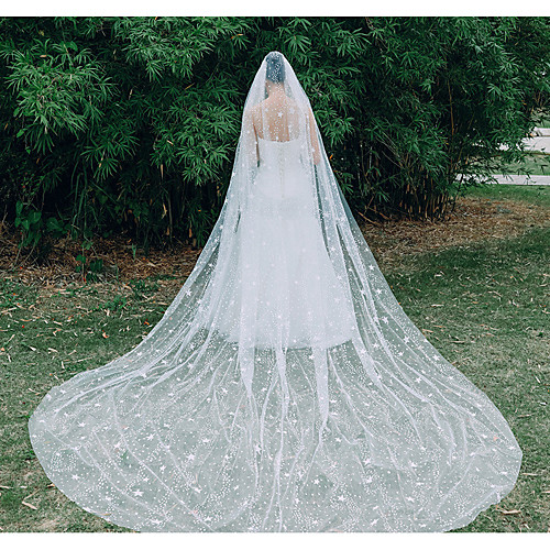 

One-tier Lace Wedding Veil Chapel Veils with Solid / Paillette 137.8 in (350cm) Lace / Tulle