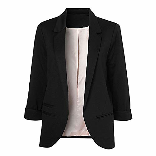 

lisli women's casual no-buckle work blazer rolled up 3/4 sleeve slim jacket suits black