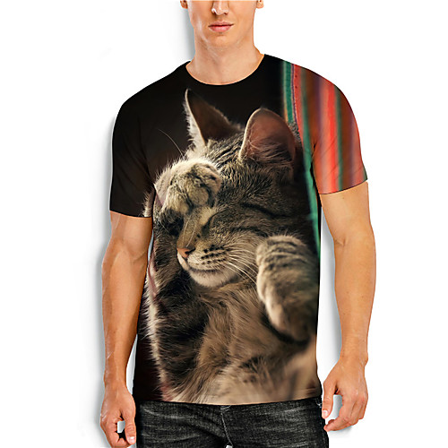 

Men's Tees T shirt 3D Print Cat Graphic Prints Animal Print Short Sleeve Daily Tops Basic Casual Black