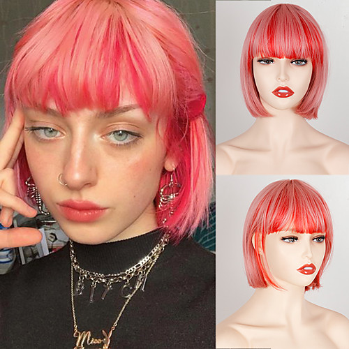 

Synthetic Wig Natural Straight Short Bob Wig Short A1 A2 A3 A4 A5 Synthetic Hair Women's Cosplay Party Fashion Red Pink