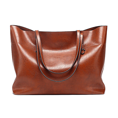 

Women's Bags PU Leather Leather Tote Zipper Solid Color Daily Office & Career Tote Handbags Wine Black Dark Red Brown