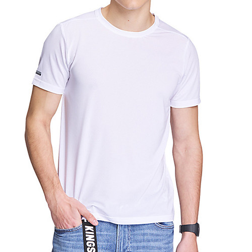 

Men's T shirt Hiking Tee shirt Short Sleeve Crew Neck Tee Tshirt Top Outdoor Lightweight Breathable Quick Dry Soft Autumn / Fall Spring Spandex Polyester Solid Color White Black Blue Fishing Climbing
