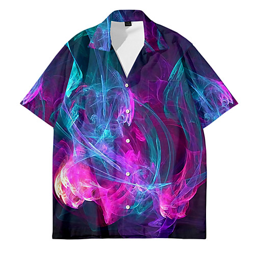 

Men's Shirt 3D Print Lightning Button-Down 3D Print Short Sleeve Casual Tops Casual Fashion Breathable Comfortable Purple