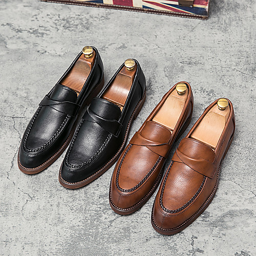 

Men's Loafers & Slip-Ons Casual Daily Walking Shoes PU Breathable Non-slipping Wear Proof Black Brown Spring