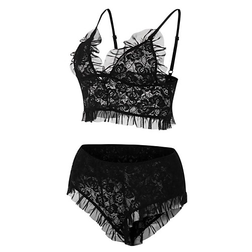 

Women's Lace Bras Triangle Cup Bra & Panty Set Printing Black