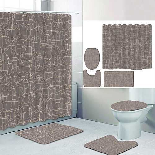 

Plain Color Series13 Digital Printing Four-piece Set Shower Curtains and Hooks Modern Polyester Machine Made Waterproof Bathroom