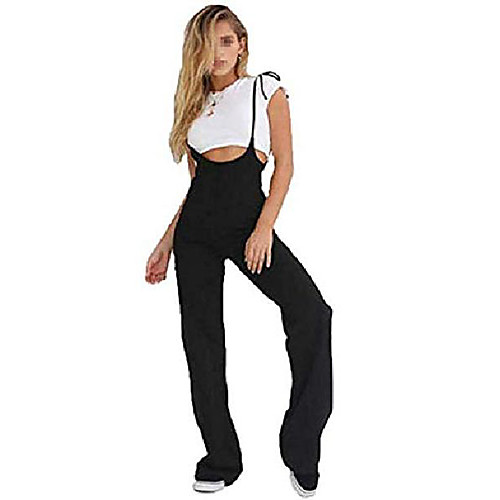 

womens high waist spaghetti strap jumpsuit suspenders trousers casual wide leg playsuit overalls (m, black)