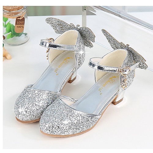 

Girls' Heels Princess Shoes Synthetics Lace up Big Kids(7years ) Party & Evening Walking Shoes Crystal Pink Silver Spring