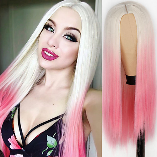 

Synthetic Wig Curly Natural Straight Middle Part Wig Medium Length A1 A2 A3 A4 Synthetic Hair Women's Cosplay Party Fashion White Pink