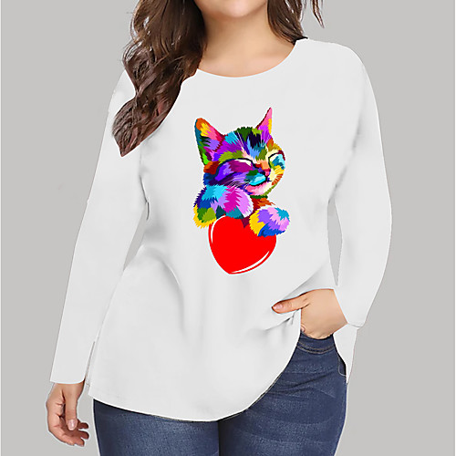 

Women's Plus Size Print Cat Graphic Animal T shirt Large Size Round Neck Long Sleeve Tops Big Size