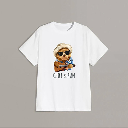 

Men's Unisex T shirt Hot Stamping Graphic Prints Toy Bear Plus Size Print Short Sleeve Daily Tops 100% Cotton Basic Fashion Classic White