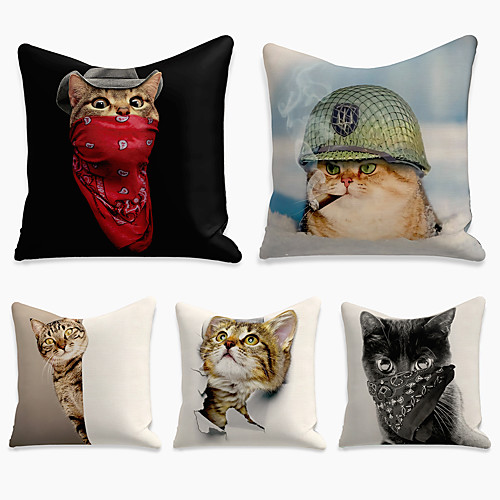 

5 pcs Linen Pillow Cover, 3D Square Zipper Polyester Traditional Classic